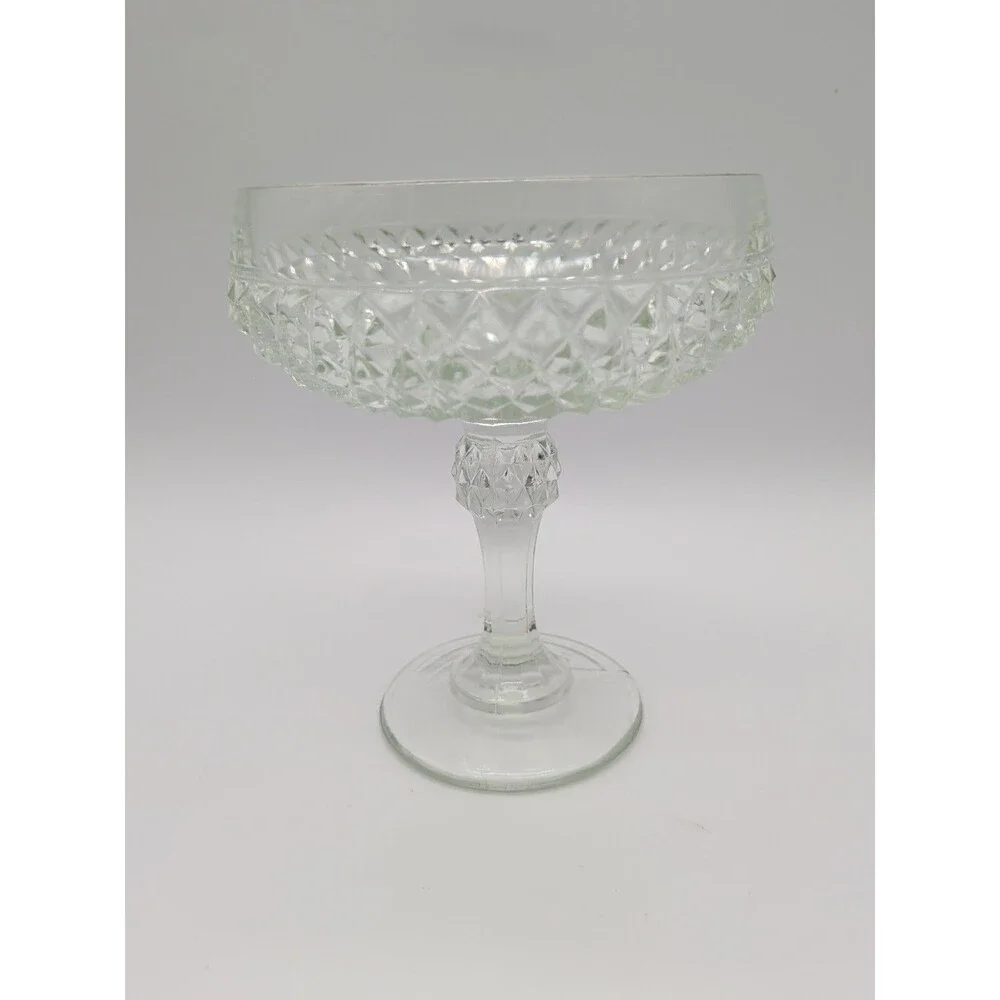 Vintage Indiana Glass 1940's American Diamond Cut Glass Pedestal Candy Dish